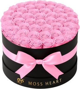 50 Pink Ombre Rose Round Box by Moss Heart