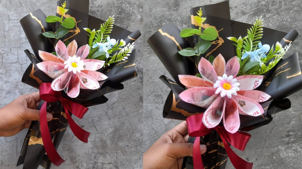 Buket bunga segar dengan anggaran 100 ribu rupiah berisi rangkaian bunga lokal warna-warni